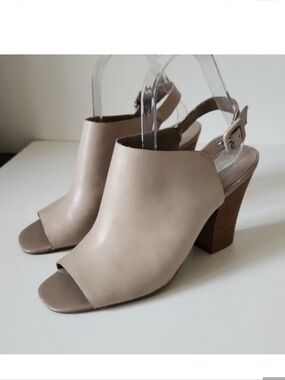 FRANCO SARTO | Open Toe Slingback Chunky Heels Taupe Brown Sz 9M